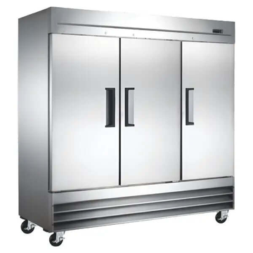 Solid Door Commercial Refrigerators for Restaurants with three spacious compartments for optimal food storage.